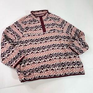 Lands' End Sweater Womens 2X Red Long-Sleeve Mock Snap Neck Henley Cabin Core